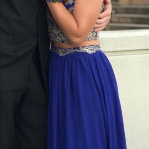 Royal Blue and Gold Prom Dress